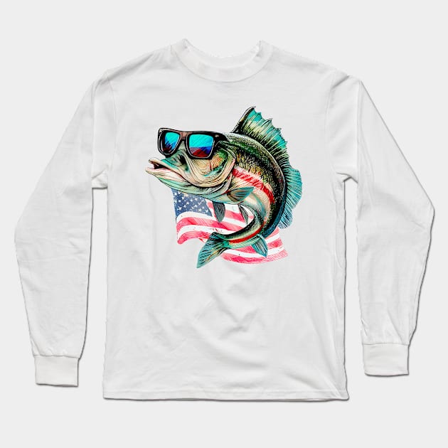 Cool American Bass Fish #6 Long Sleeve T-Shirt by Chromatic Fusion Studio